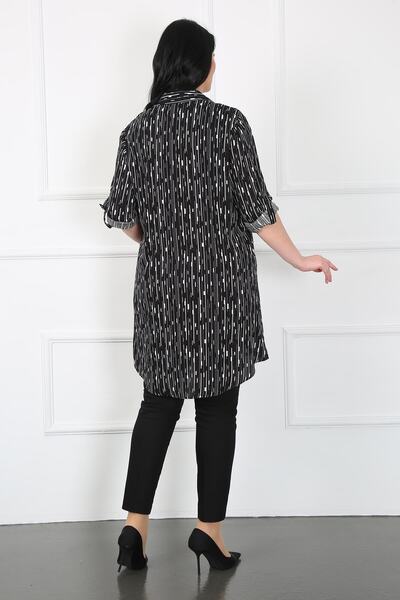By Alba Collection Women's Black Cotton Viscose Column Pattern Large Size Tunic