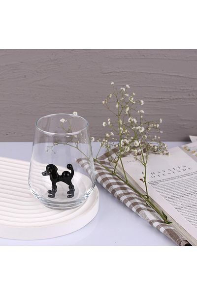 ADAMODART Black Pudel Water Cup with Ornamental Dog Figure - Single