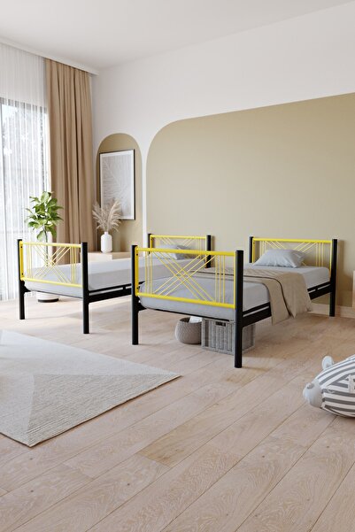 FANO Mix Ferforje Karyola Sarı Tek Kişilik Metal Yatak 90x190