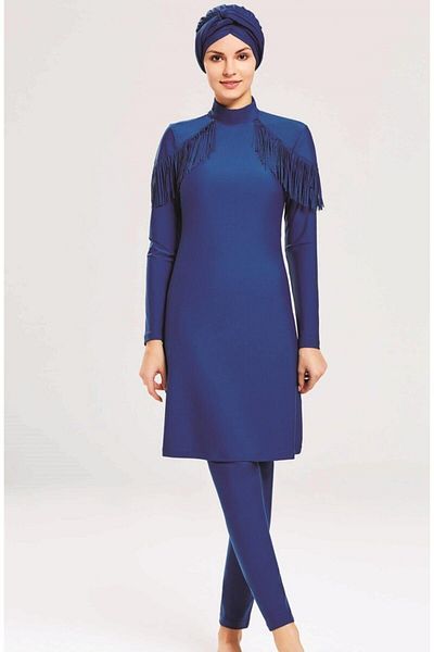 Adasea Σχέδιο Lycra Full Covered Hijab Μαγιό Φούντα 4105 Ανοιχτό Navy Blue