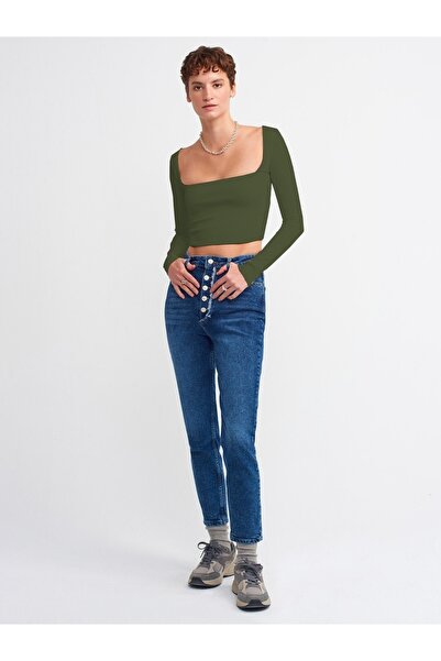 Dilvin 3700 Ribbed Long Sleeve Top- Dark Khaki