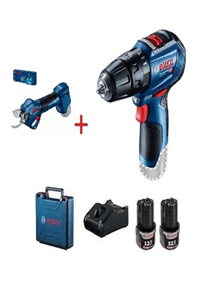 Bosch Gsr 120-lı 12 Volt 2.0 Ah Çift Akülü Vidalama + Pro Pruner Akülü Dal Budama Makası