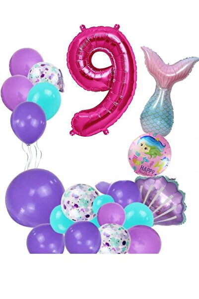 Bkmc Little 9 Years Old Mermaid Themed Birthday Party Celebration Set Concept