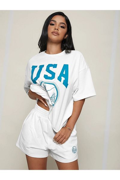 Machetta Set de pantaloni scurți tricou oversize cu imprimeu de baschet american de vară