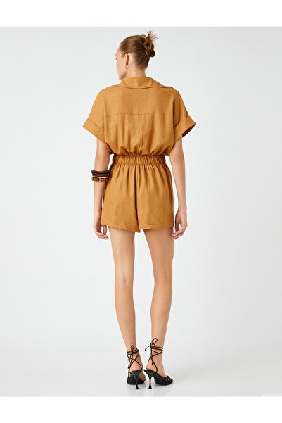 Koton Linen Shorts Jumpsuit Shirt Collar