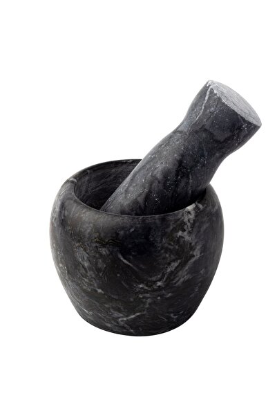 Kitchen Design Lab Doğal Desenli Yekpare Mermer Oyma Havan Siyah Renkli Düz Model