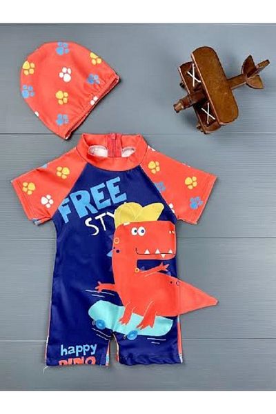 PODİUM GİYİM New Trend Cute Characters Printed Sun Protection Quick Drying Bonnet Men's Shorts Swimsuit