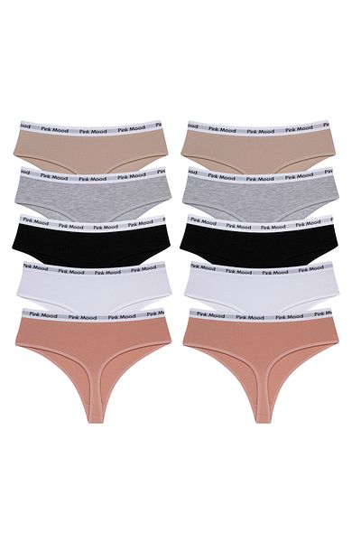pink mood High Waist Thong 10 Pack