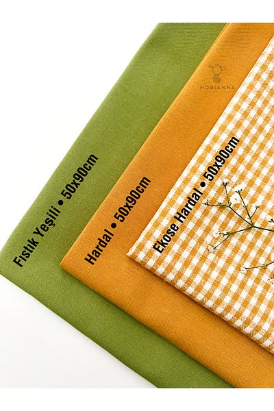 Hobianna Duck Embroidery Sewing Fabric Set of 3 - Pumpkin