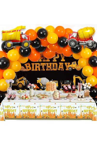Genel Markalar Inşaat Temalı Kamyon Folyo Balonlu Lüks Hazır Doğum Günü Süsü ...