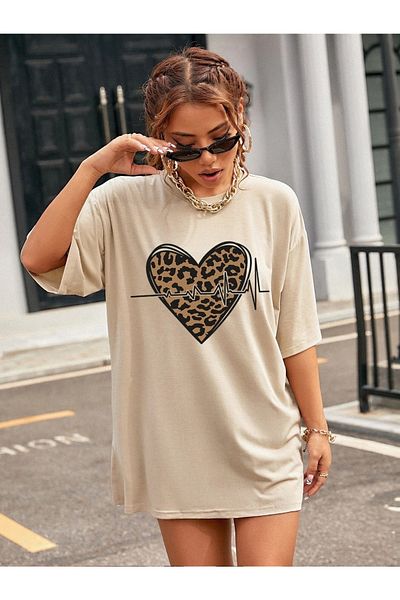 trendgar Μπλουζάκι Leopard Printed Beige Oversize