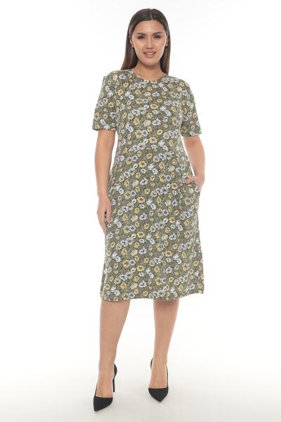 STELLETO Yeşil Renk Çiçek Desenli Bisiklet Yaka Yazlık Modal Elbise