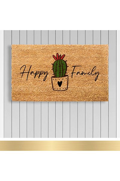 Paspashello , Design Koko Door Mat / PVC Base / Model; Happy Family - Cactus