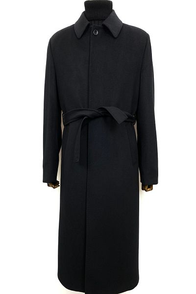 ŞAN GİYİM 1070 Men's Black Baby Collar Belted Oversized Long Coat