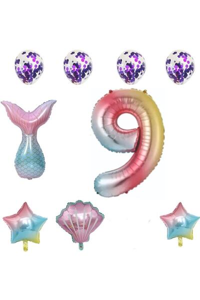 Bkmc 9 Years Old Rainbow Mermaid Balloons Birthday Party Supplies Birthday Pa...
