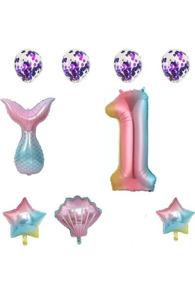 Bkmc 1 Year Old Rainbow Mermaid Balloons Birthday Party Supplies Birthday Par...