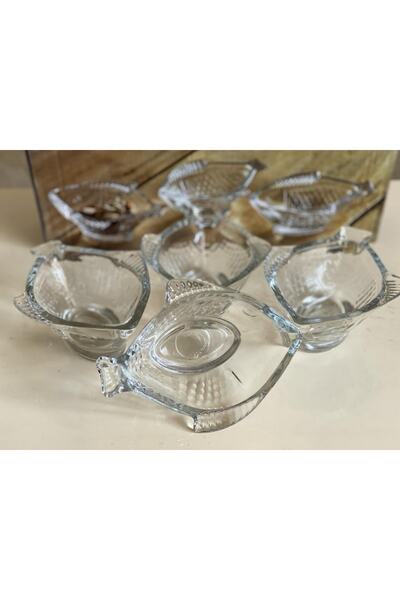 MunzurBabaYöresel Crystal Fish Glass Bowl Snack Bowl (6 Pieces)