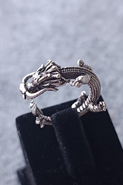 Fildişi Aksesuar Ejderha Dragon Şekilli Erkek Yüzük Gümüş Kaplama Ayarlanabil...