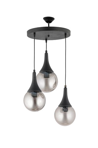 NisaLuce Nisa Luce Mother of Pearl 3-Piece Tray Chandelier - Black (smoked Ball Glass)