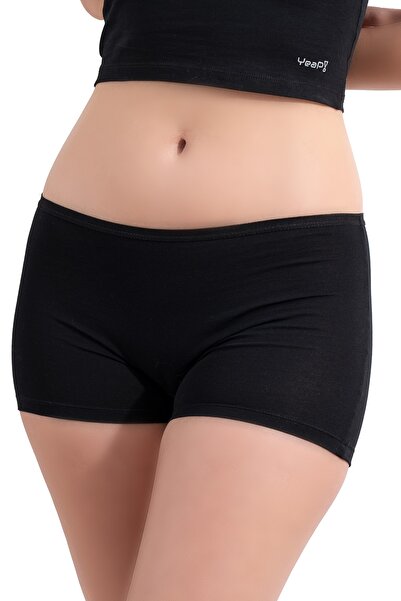 YeaP Underwear 2 Li Pamuklu Likralı Siyah Toparlayıcı Ve Sıkılaştırıcı Kadın Boxer