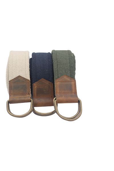 Anatolia Unisex 3-Piece Leather Detailed Beige-cream Navy Blue Green Woven Tactical Sport Canvas Cloth Belt with Double D Buckle