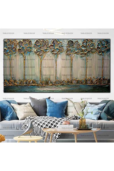 tablodekor Altın Çiçekler Yağlı Boya Dokulu Tablo