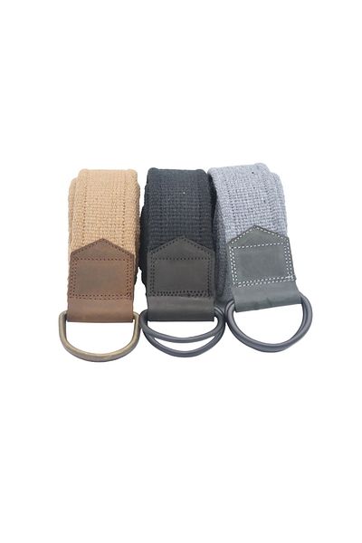 Anatolia Unisex 3-Piece Leather Detailed Black Gray Tan Double D Buckle Woven Tactical Sport Canvas Cloth Belt