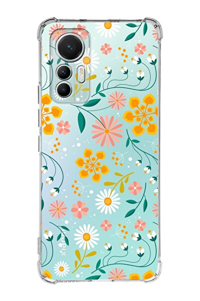 PrintiFy Xiaomi Mi 12 Lite Uyumlu Köşe Korumalı Antişok Kapak Çiçek Tasarımlı Şeffaf Silikon Kılıf