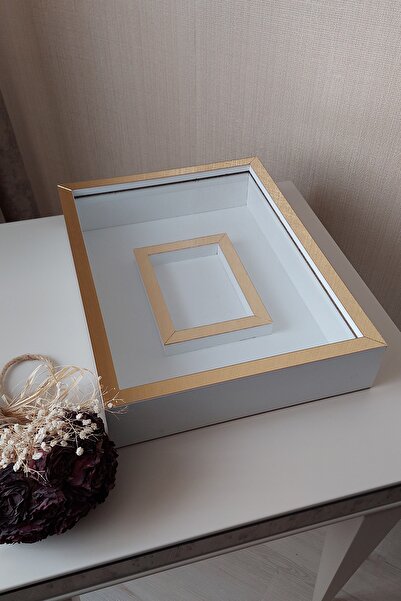 Verda Çerçeve 30x40 Cm LED-Free White-Gold Design Rose Box Memory Frame with Photo Section!Unnamed