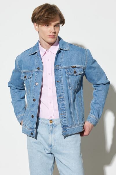 WRANGLER Trucker Regular Fit Normal Kesim %100 Pamuk Açık Mavi Jean Kot Ceket