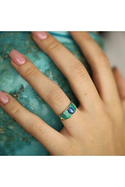 by milo jewellery Retro Mavi Desenli Altın Wellington Yüzük