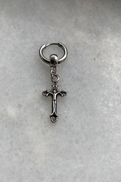 axexuar 316l Halka Çelik Küpe Otantik Haç Model Delikli Kulaklara Gümüş Gri Kadın Erkek Küpesi