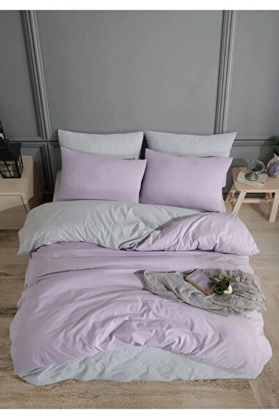 Sheri Home Lilac Düz Desen Çarşafı Lastikli Çift Kişilik Nevresim Takımı 200x...