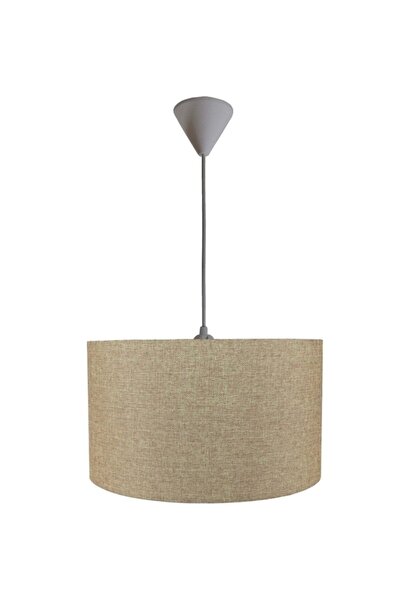 Modamonline Bej Avize Keten Kumaş Başlık Çap 30 Cm Silindir Av114