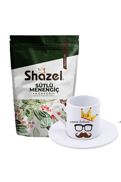 Shazel Menengic Coffee with Milk 200 Gr+ My Dear Dad Turkish Coffee Cup with Moustache