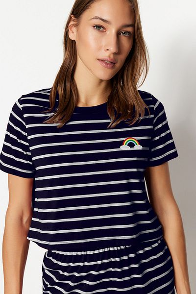 Trendyol Collection Pyjama - Dunkelblau - Gestreift