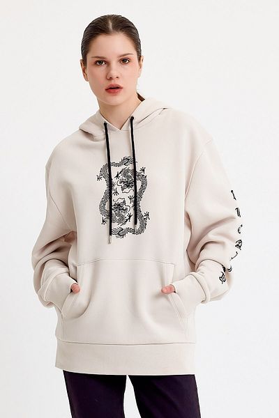 JAHR MARC Γυναικείο φούτερ με στάμπα Dragon Cream Oversize