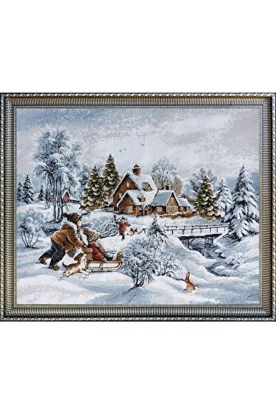 Niva Manzara Serisi-23k Dokuma Goblen Kumaş-kar Manzarası