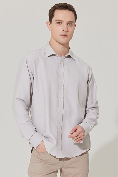 ALTINYILDIZ CLASSICS Erkek Bej Slim Fit Dar Kesim Klasik Yaka Pamuklu Armürlü Gömlek