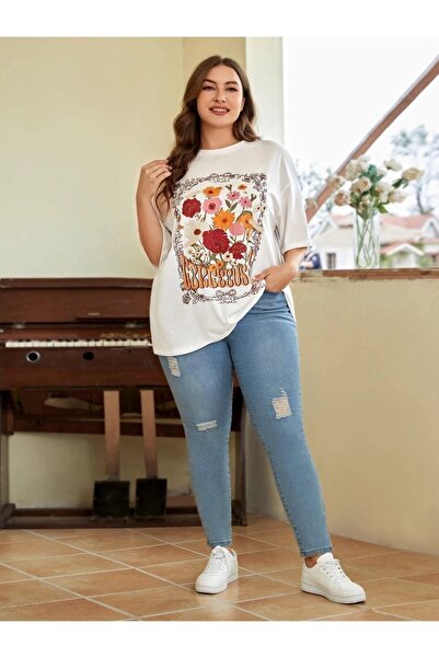 Machetta Великий розмір, кольоровий квітковий принт, оверсайз бавовняна унісекс футболка