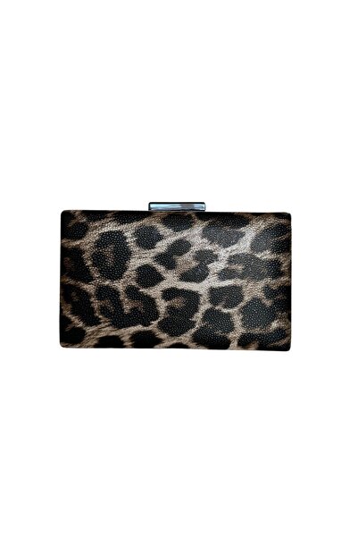 Biçanta Model leopard Piele mata Neagra cu carcasa metalica Geanta rochie de ...