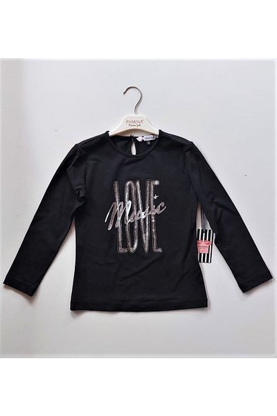 Pamina Girl's Stylish Sequin Embroidered Lame Black Blouse