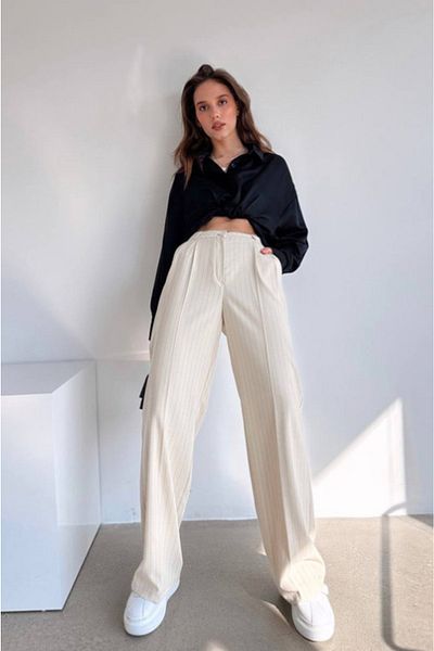 MYD BASIC women's off-white striped Palazzo pants