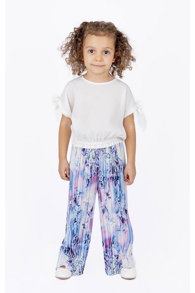 best kids Girl's Blue Pleated Colorful Trousers