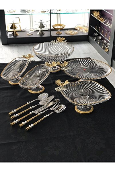 Santara Avangard Özel Tasarım Çift Kelebekli 5 Adet Sunumluk Ve 5 Adet Servis Setinden Oluşan Muhteşem Set