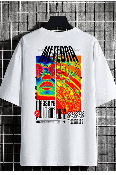 DEEPSENCE Λευκό μπλουζάκι Unisex Oversize με σχέδιο Meteora