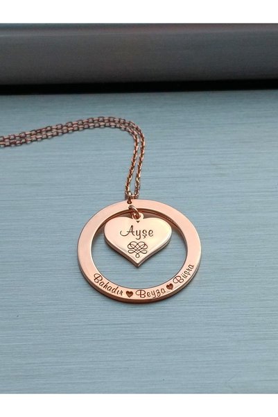 Satürn Silver Kuyumculuk Gümüş Kalpli Kolye Isimli Kalp Kolye Halkalı Kolye Aile Kolye
