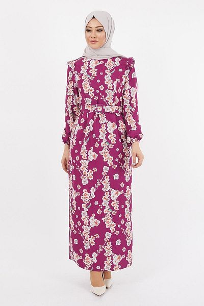 Modamihram Rochie creion cu flori Prune 12223
