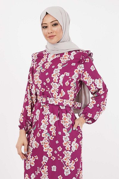 Modamihram Rochie creion cu flori Prune 12223