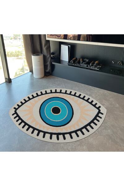 Rugs Modern Halı Mira 1232 Bej Göz Figürlü Oval Kesim Dokuma Taban Halı